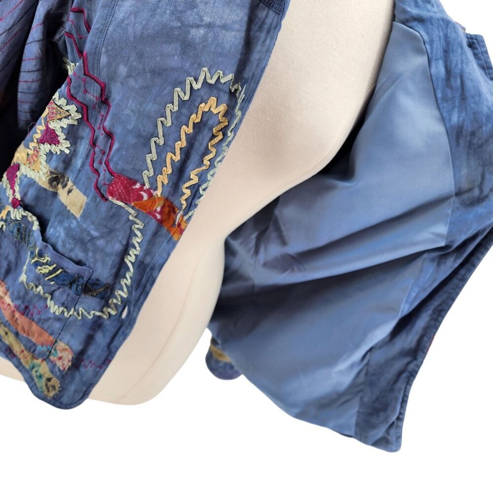 Vintage Norm Thompson Womens Large Jacket Patch Work Embroidered Tie Dye Blue - Picture 9 of 12